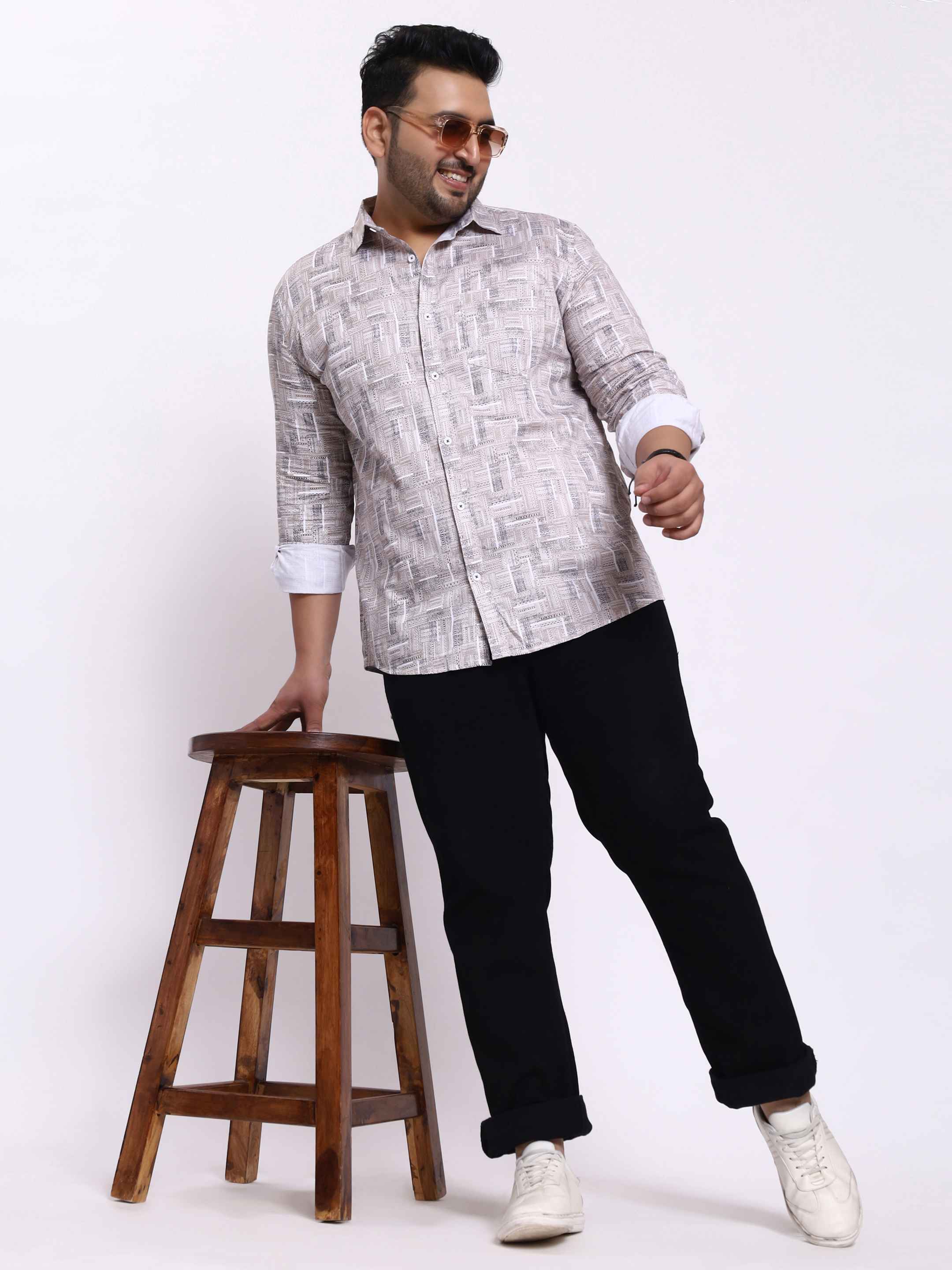 White Ink Blue Printed Plus Size Shirt - Image 2