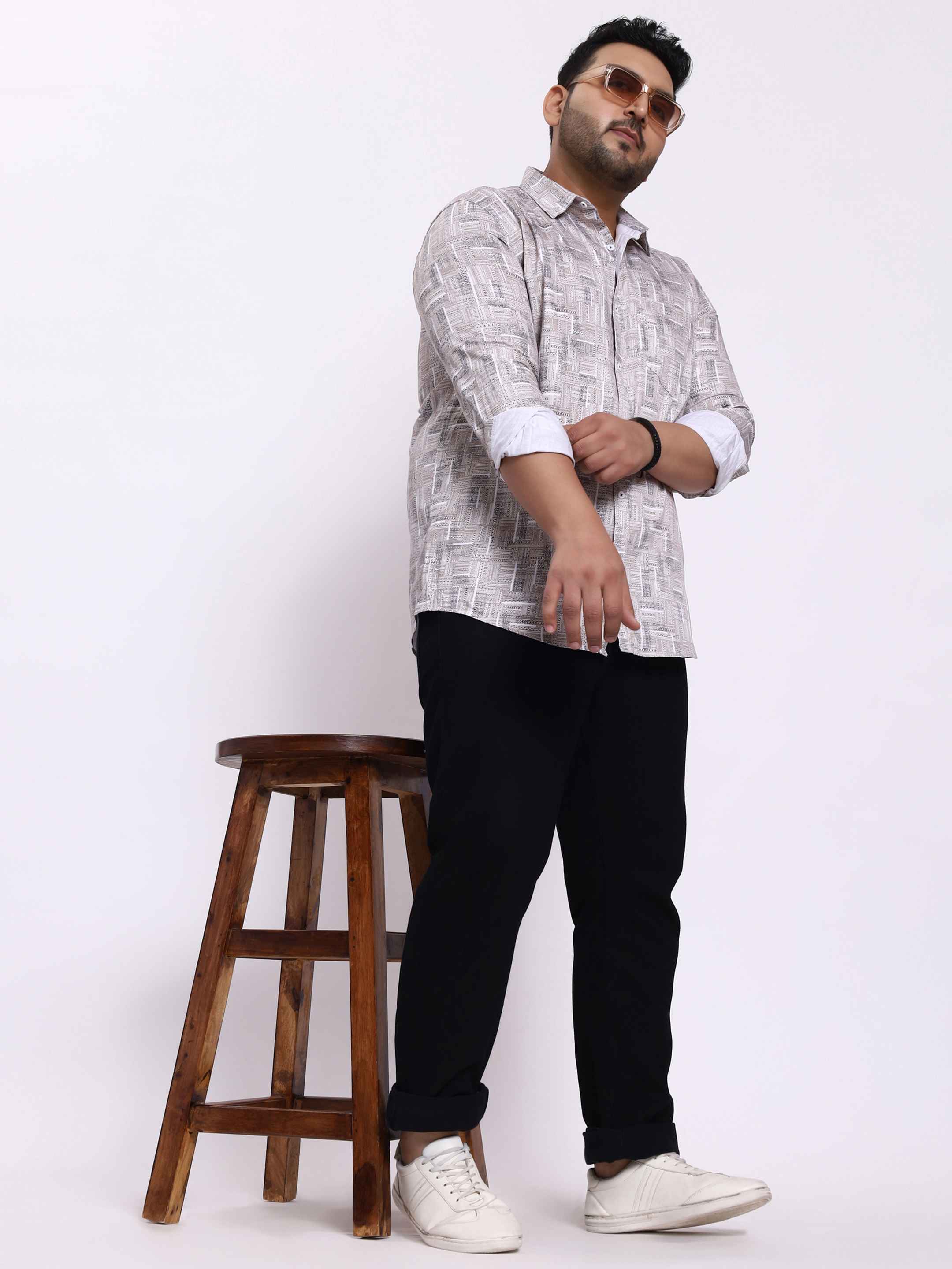 White Ink Blue Printed Plus Size Shirt - Image 3