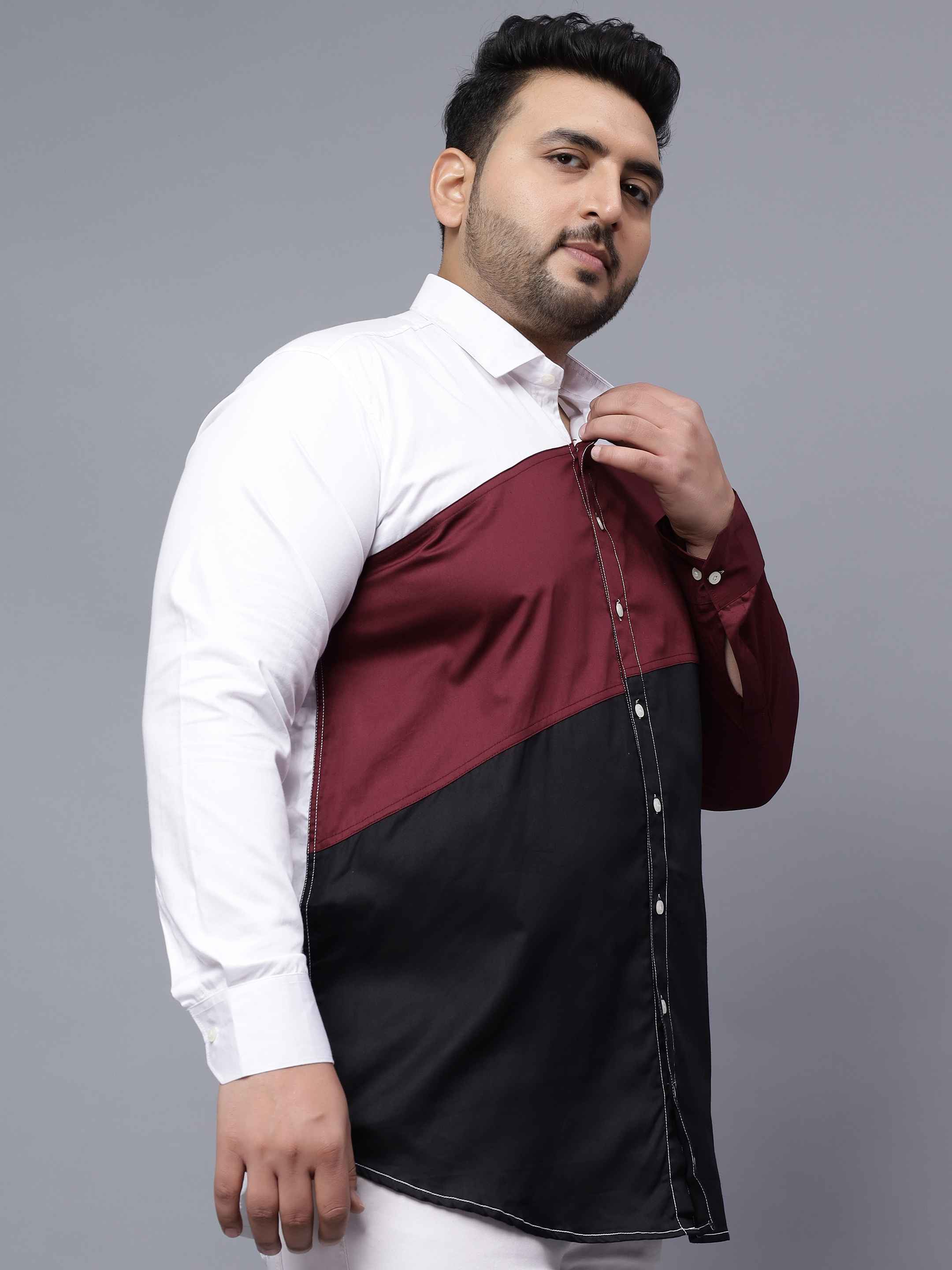 White Maroon Black Three Color Plus Size Shirt - Image 2