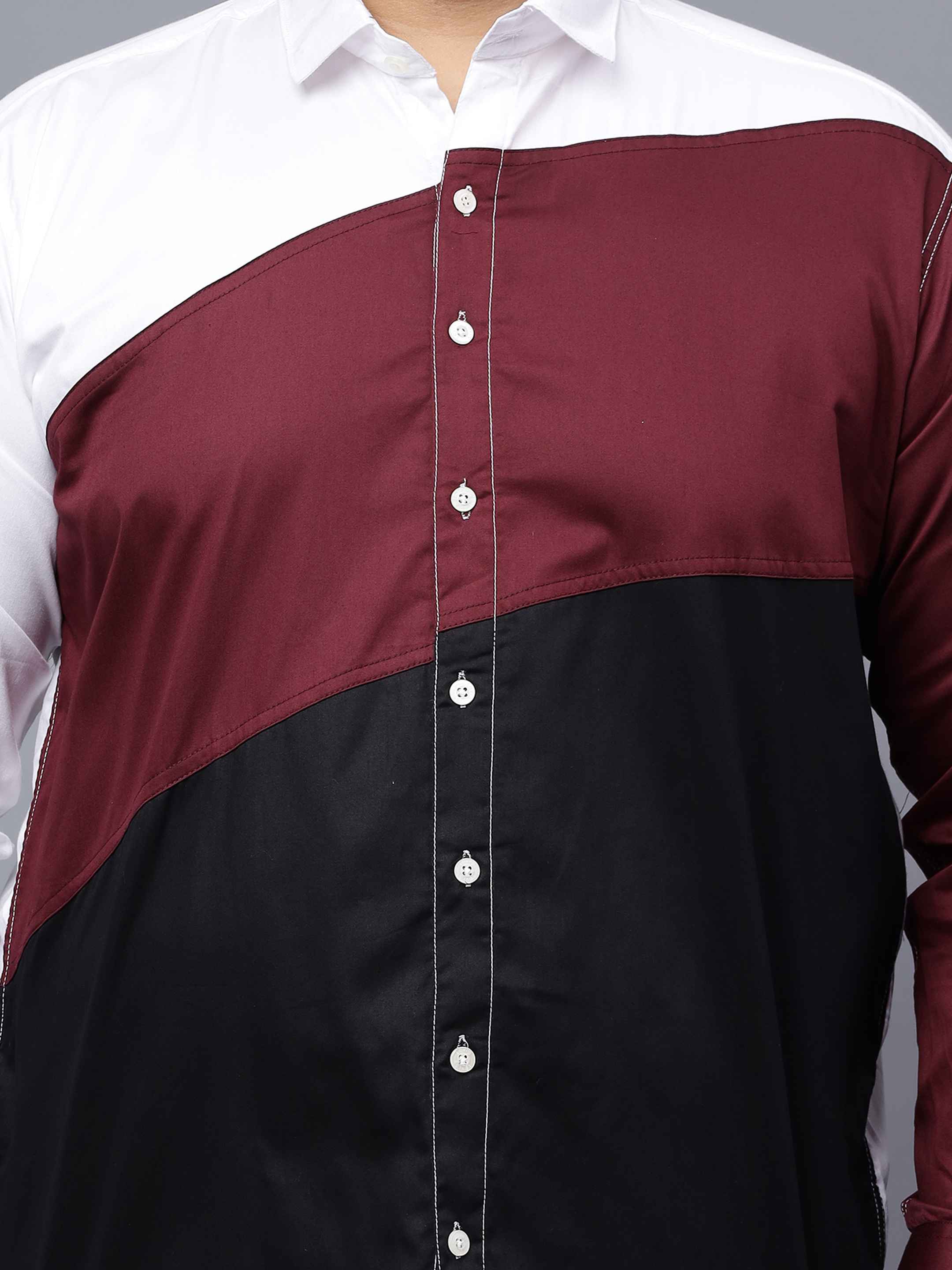 White Maroon Black Three Color Plus Size Shirt - Image 3
