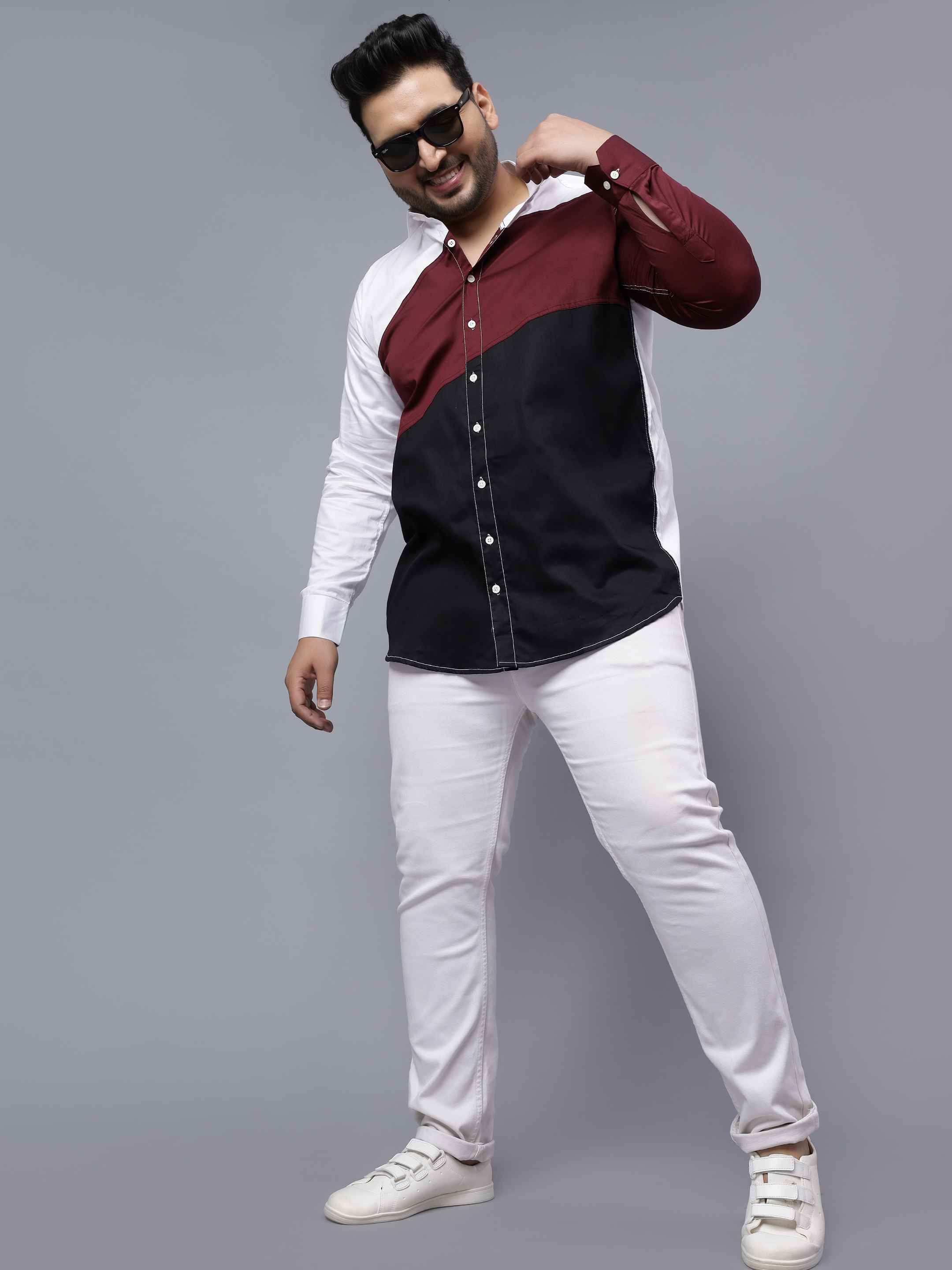 White Maroon Black Three Color Plus Size Shirt - Image 4