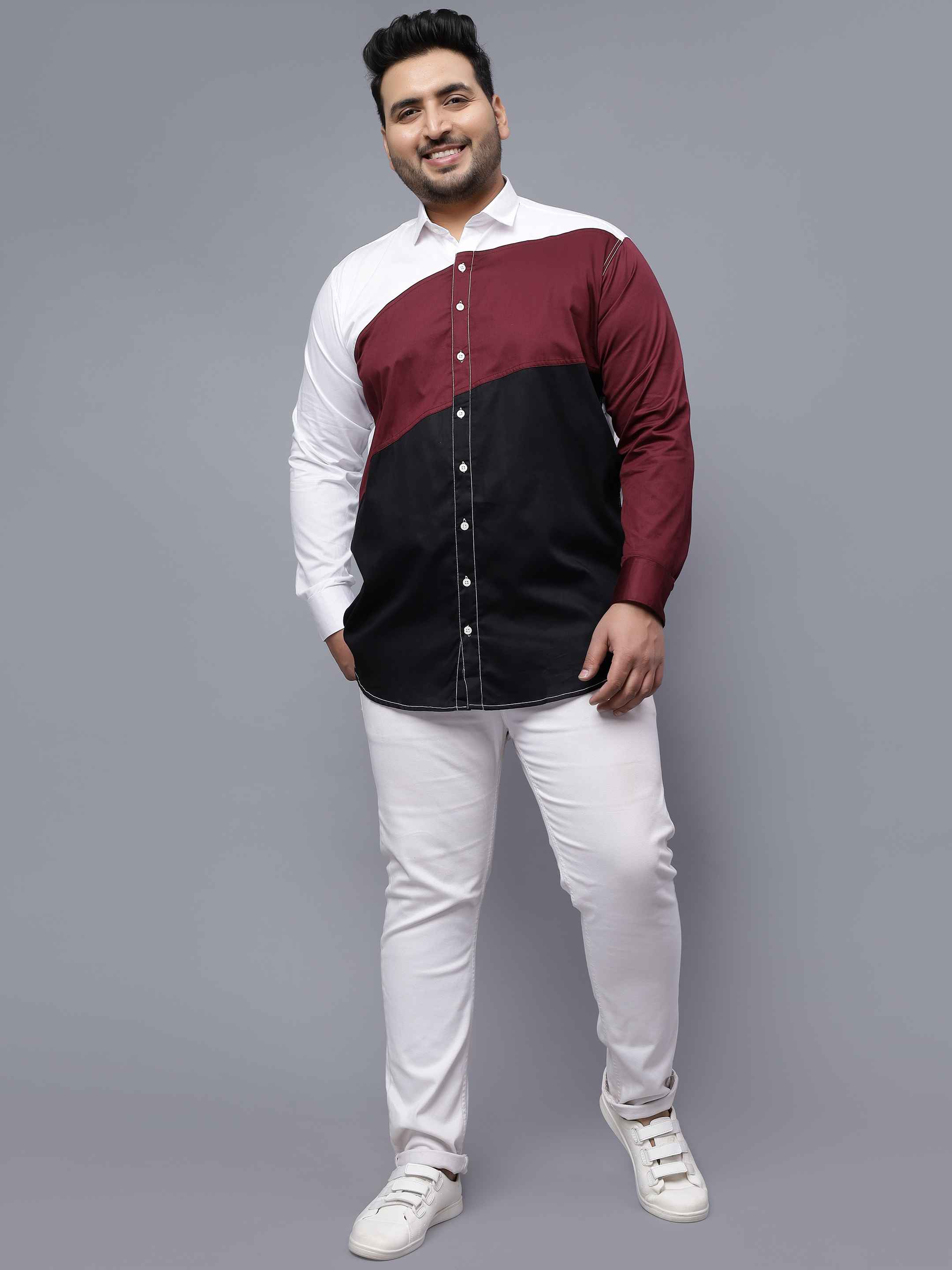 White Maroon Black Three Color Plus Size Shirt - Image 6