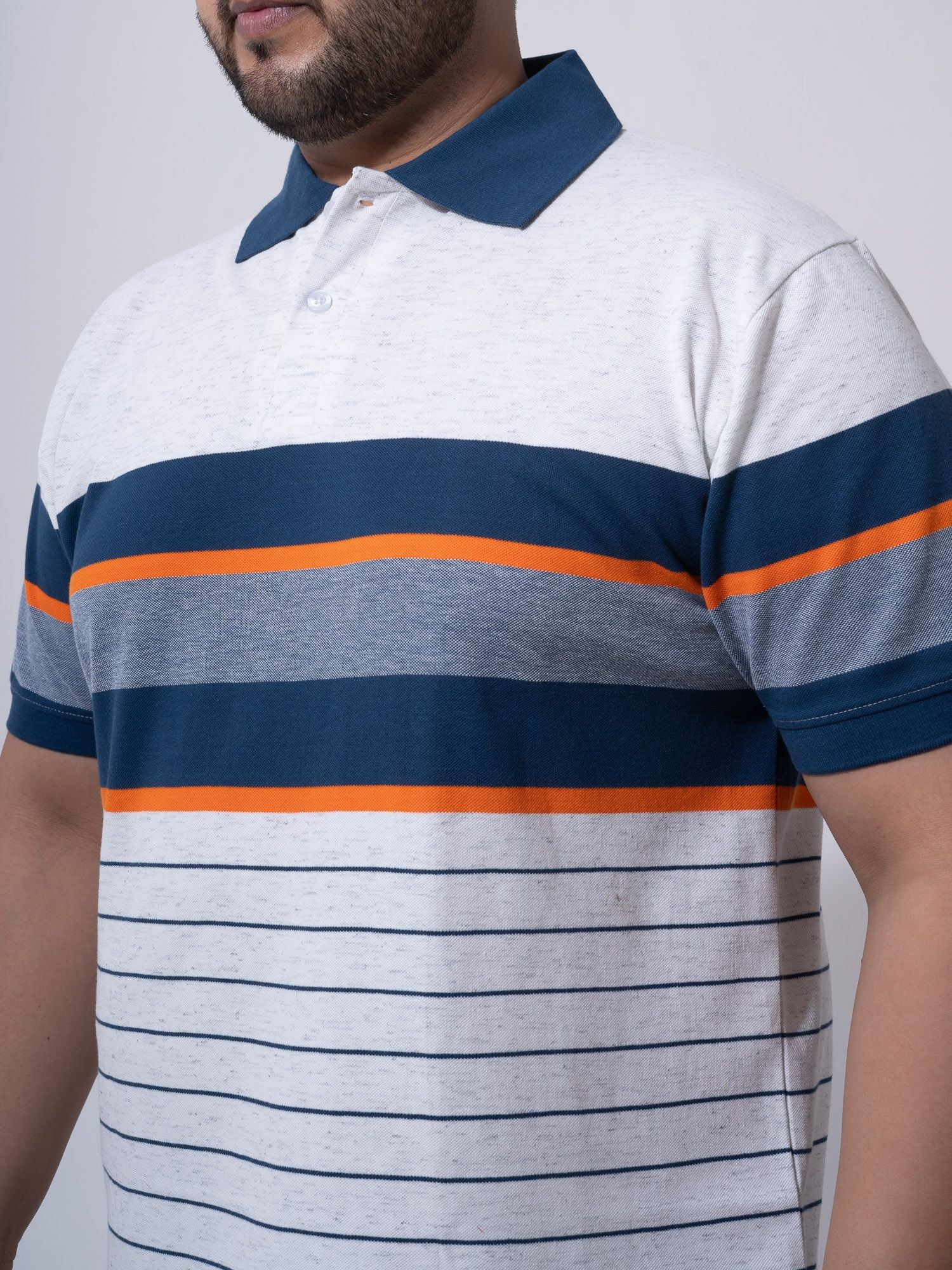 White Melange Striped Polo T-shirt - Image 4
