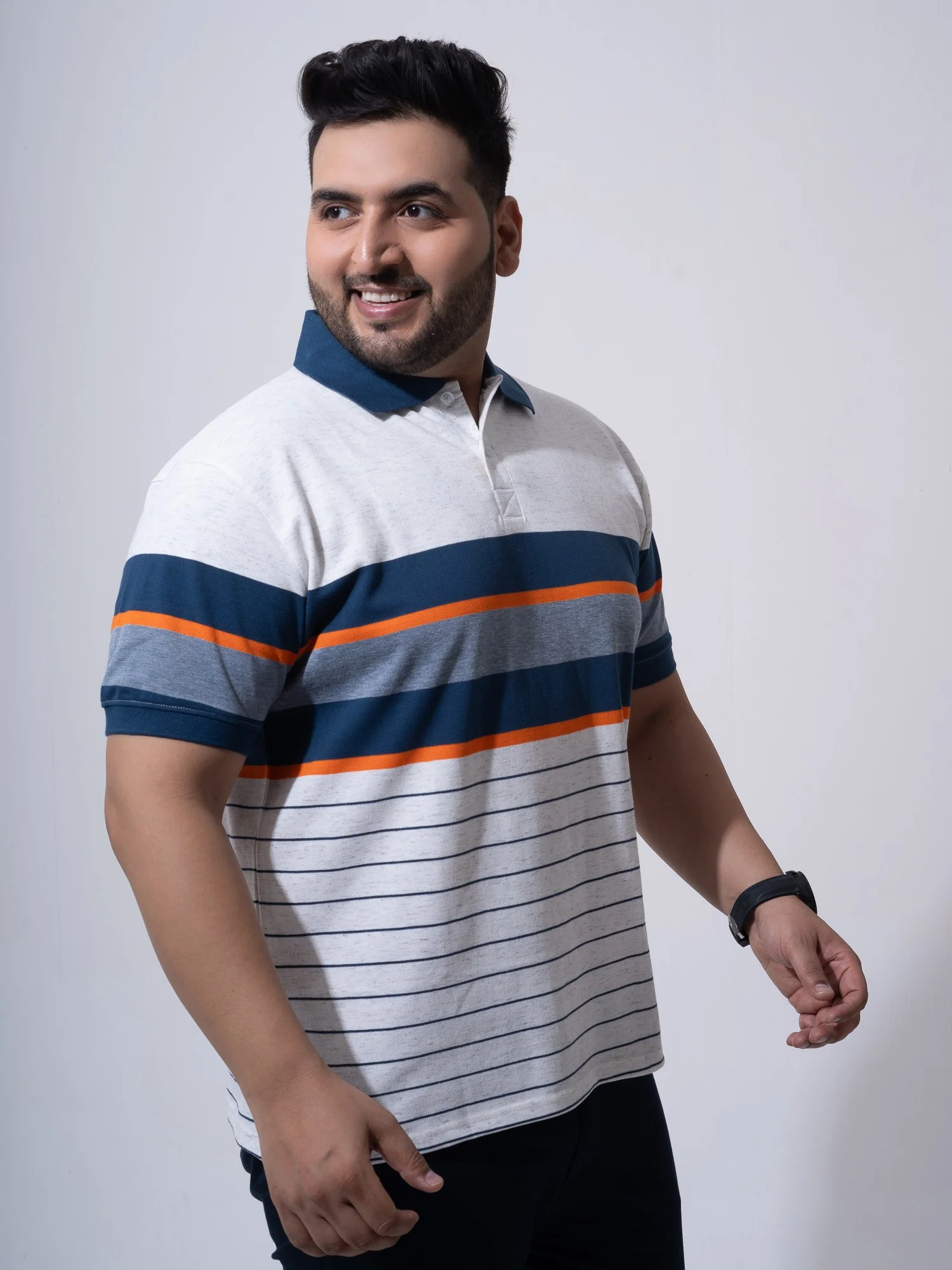 White Melange Striped Polo T-shirt - Image 5