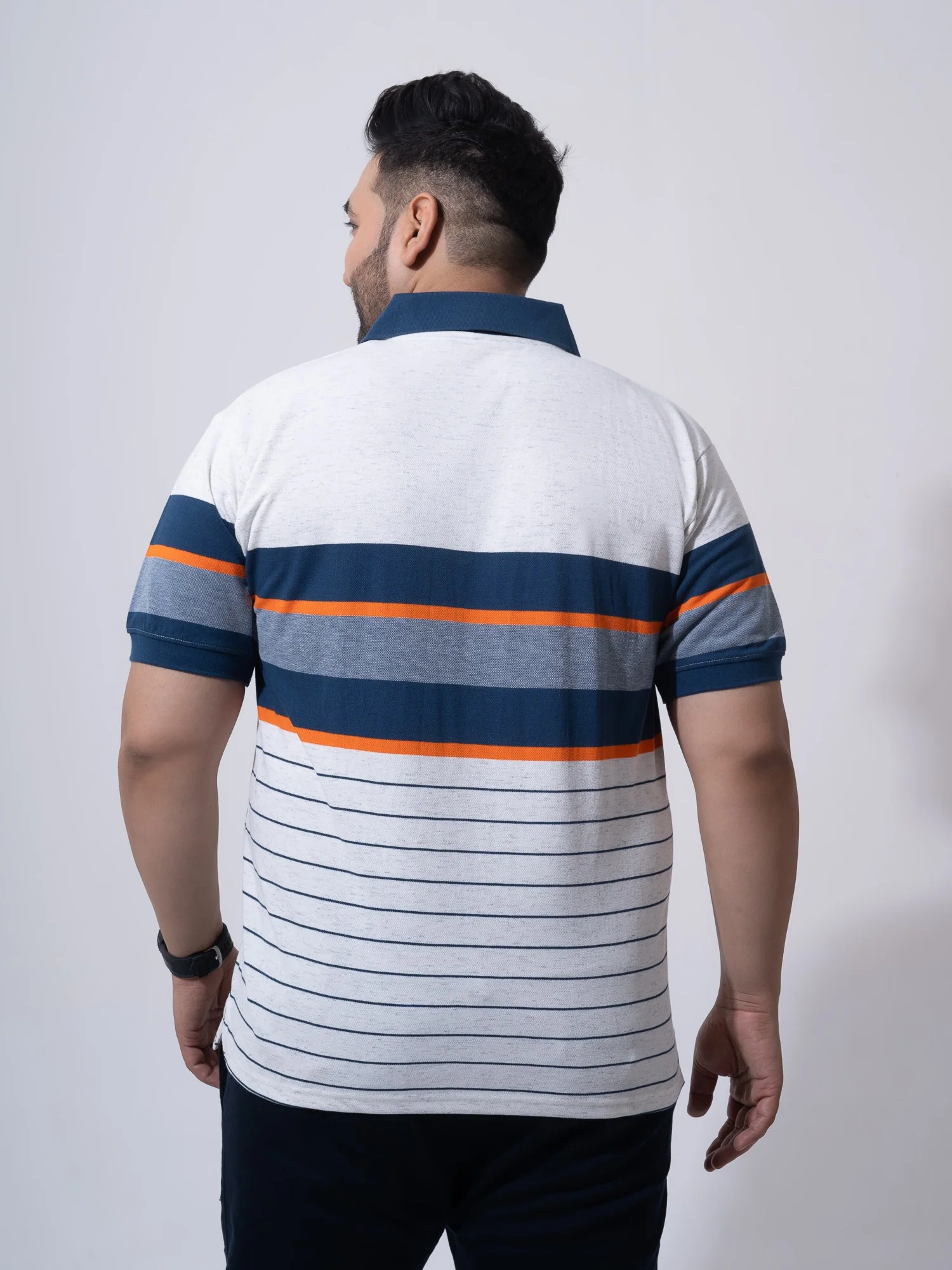 White Melange Striped Polo T-shirt - Image 6