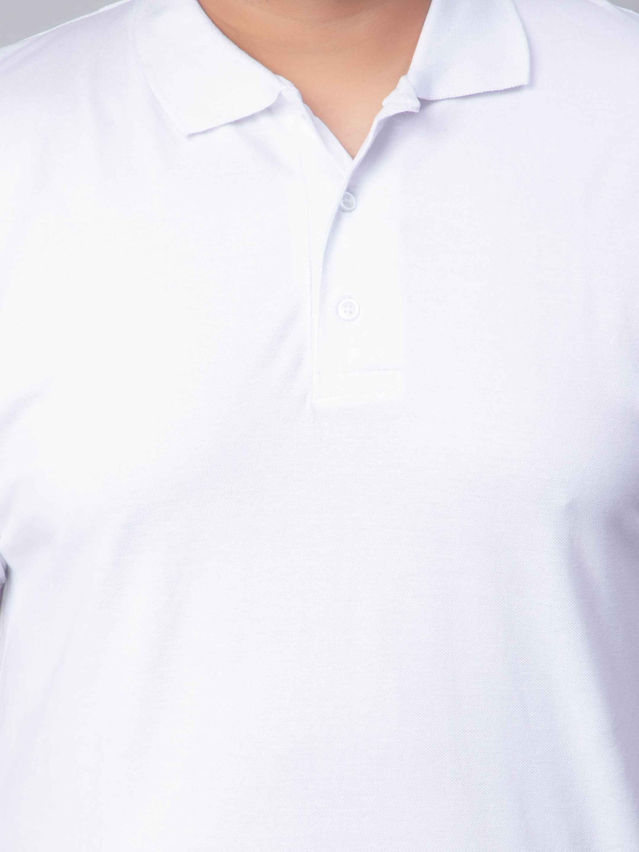White Solid Unisex Plus Size Polo T-shirt - Image 3