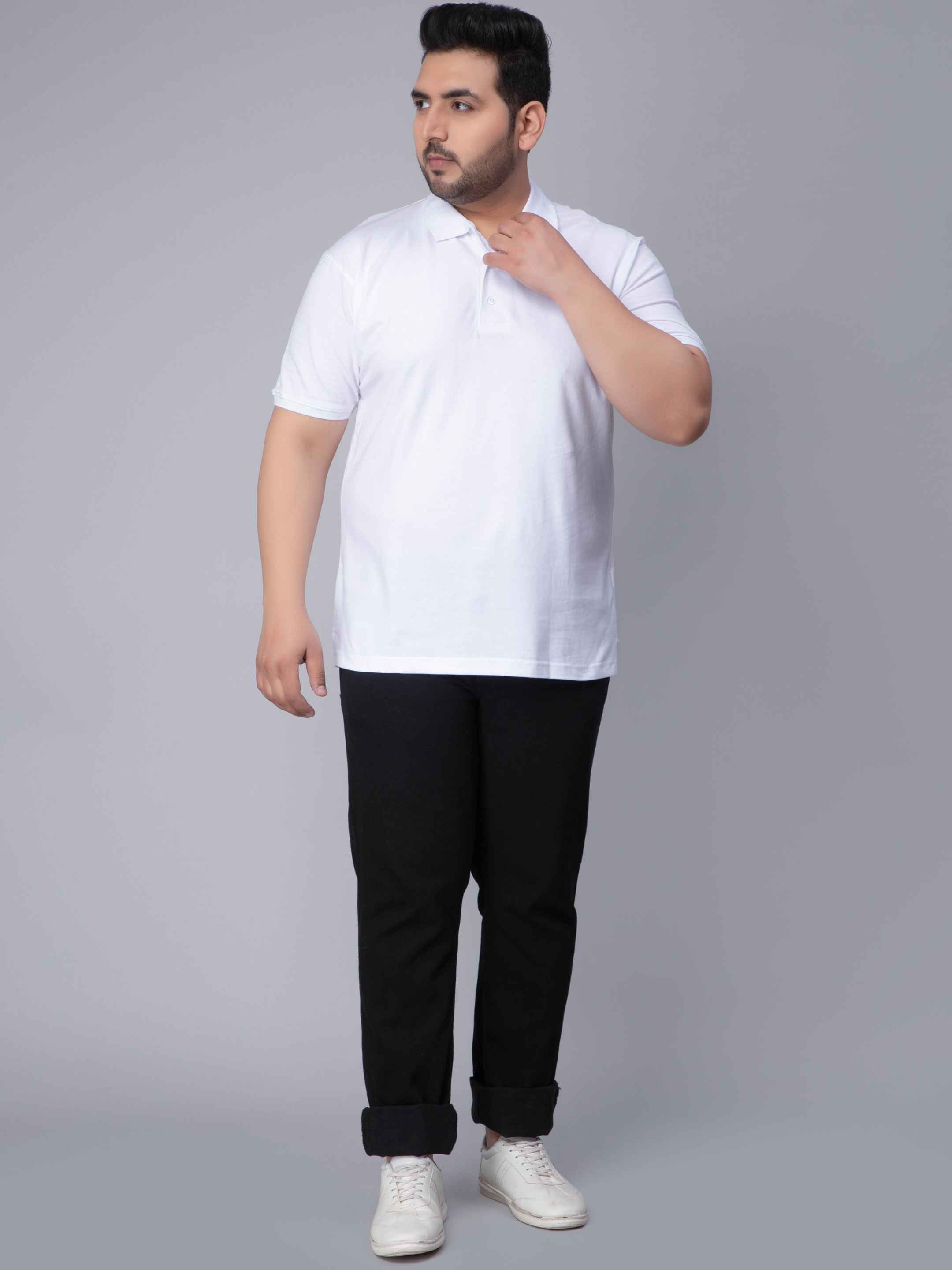 White Solid Unisex Plus Size Polo T-shirt - Image 4