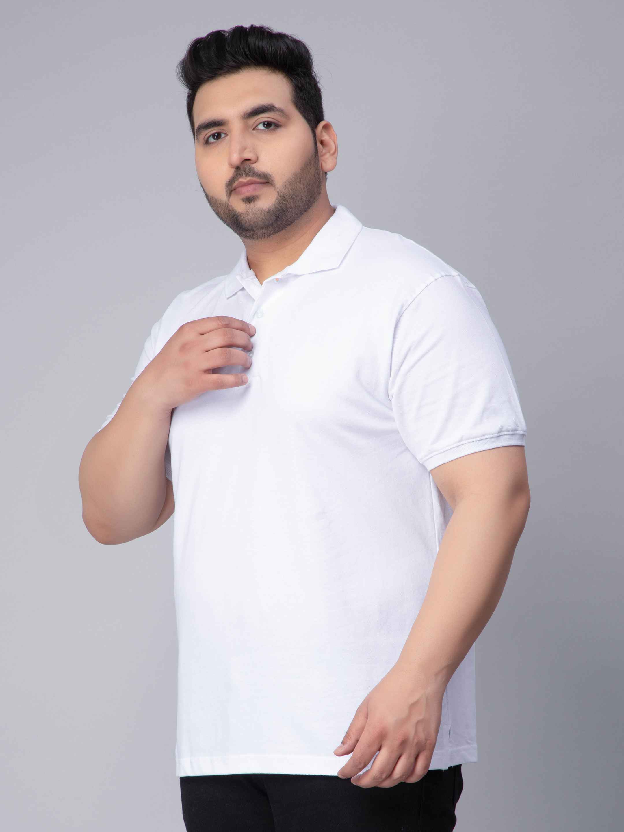 White Solid Unisex Plus Size Polo T-shirt - Image 5