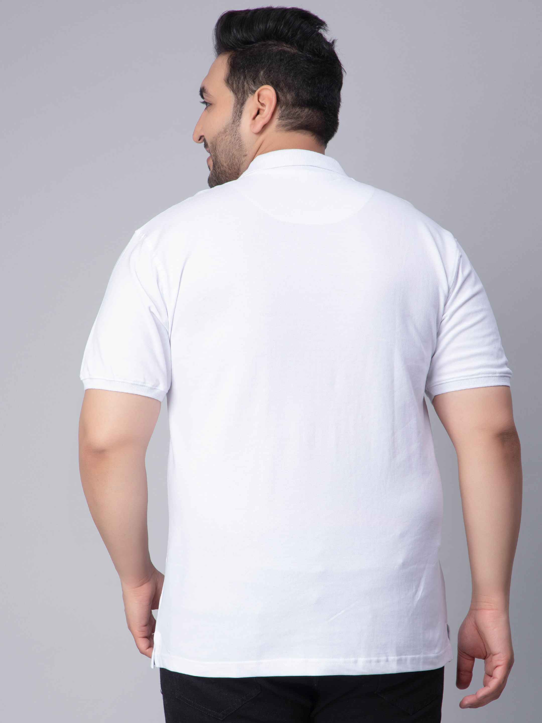 White Solid Unisex Plus Size Polo T-shirt - Image 6