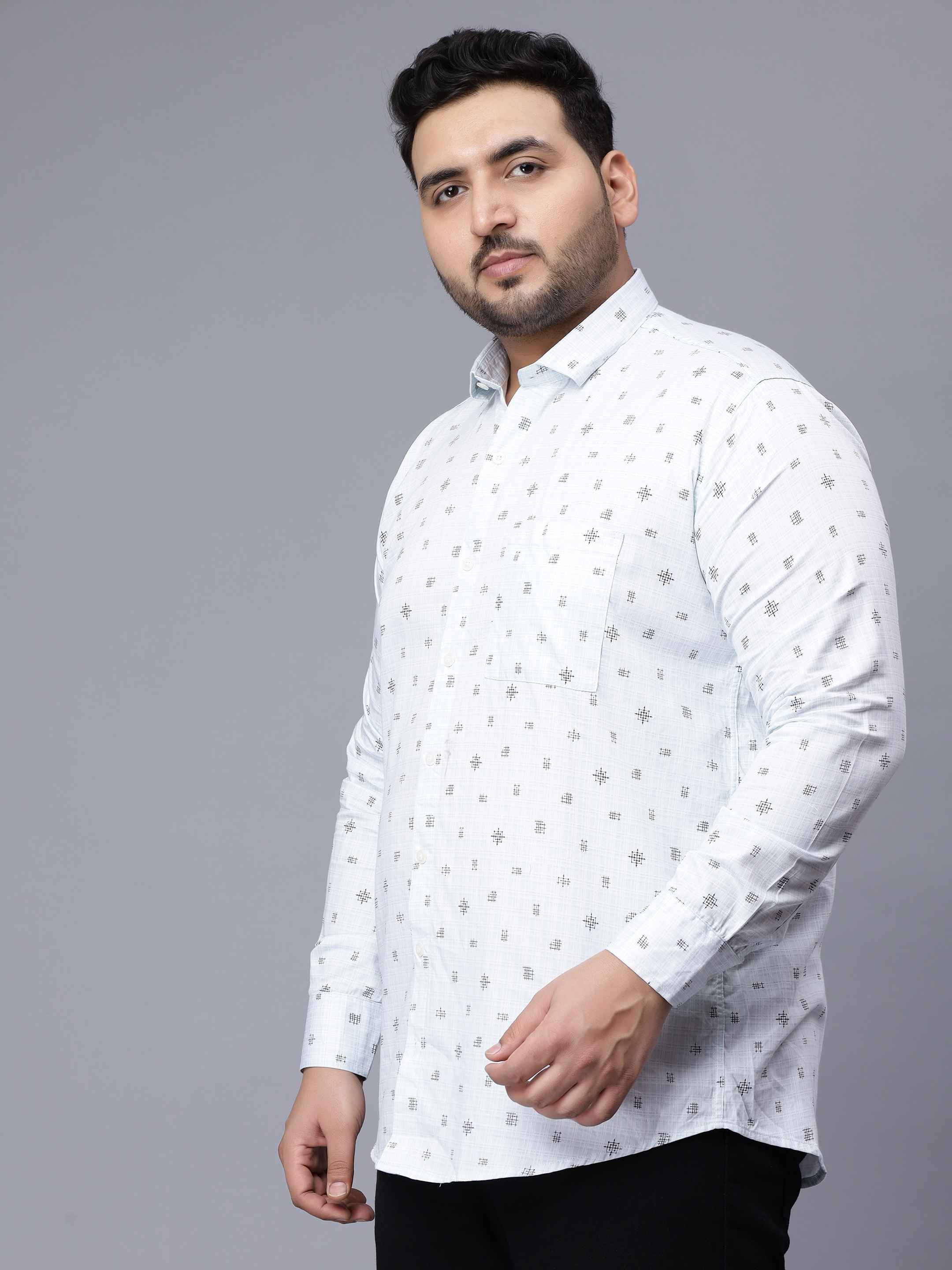 White Square Pattern Plus Size Shirt - Image 2