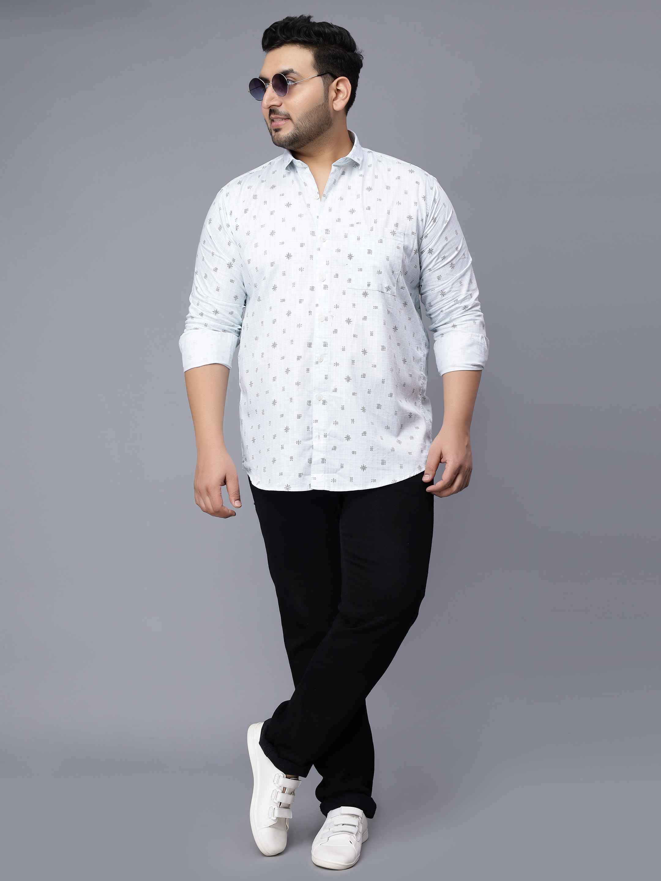 White Square Pattern Plus Size Shirt - Image 4