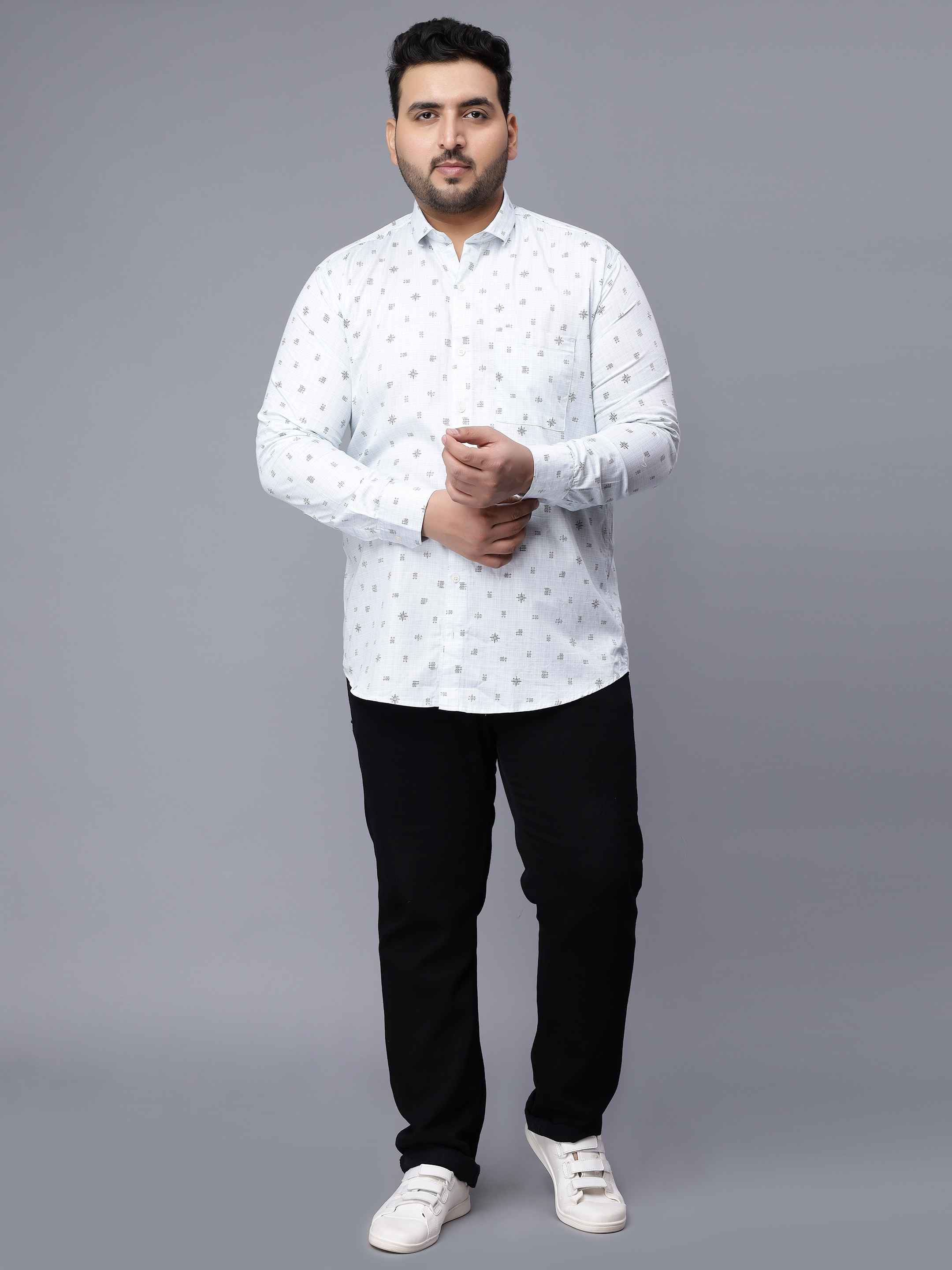 White Square Pattern Plus Size Shirt - Image 6