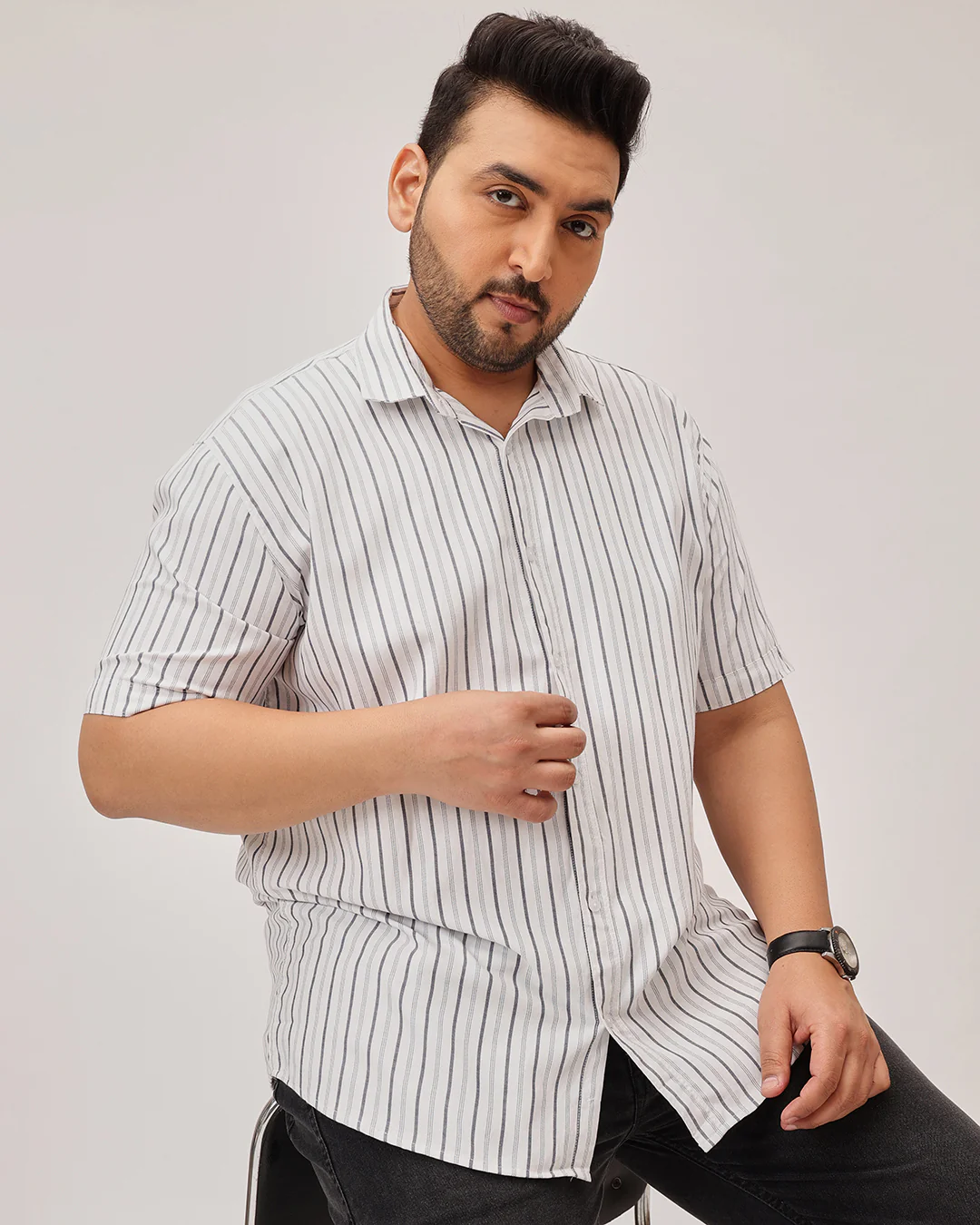 White stripe half sleeves plus size shirt - Image 2