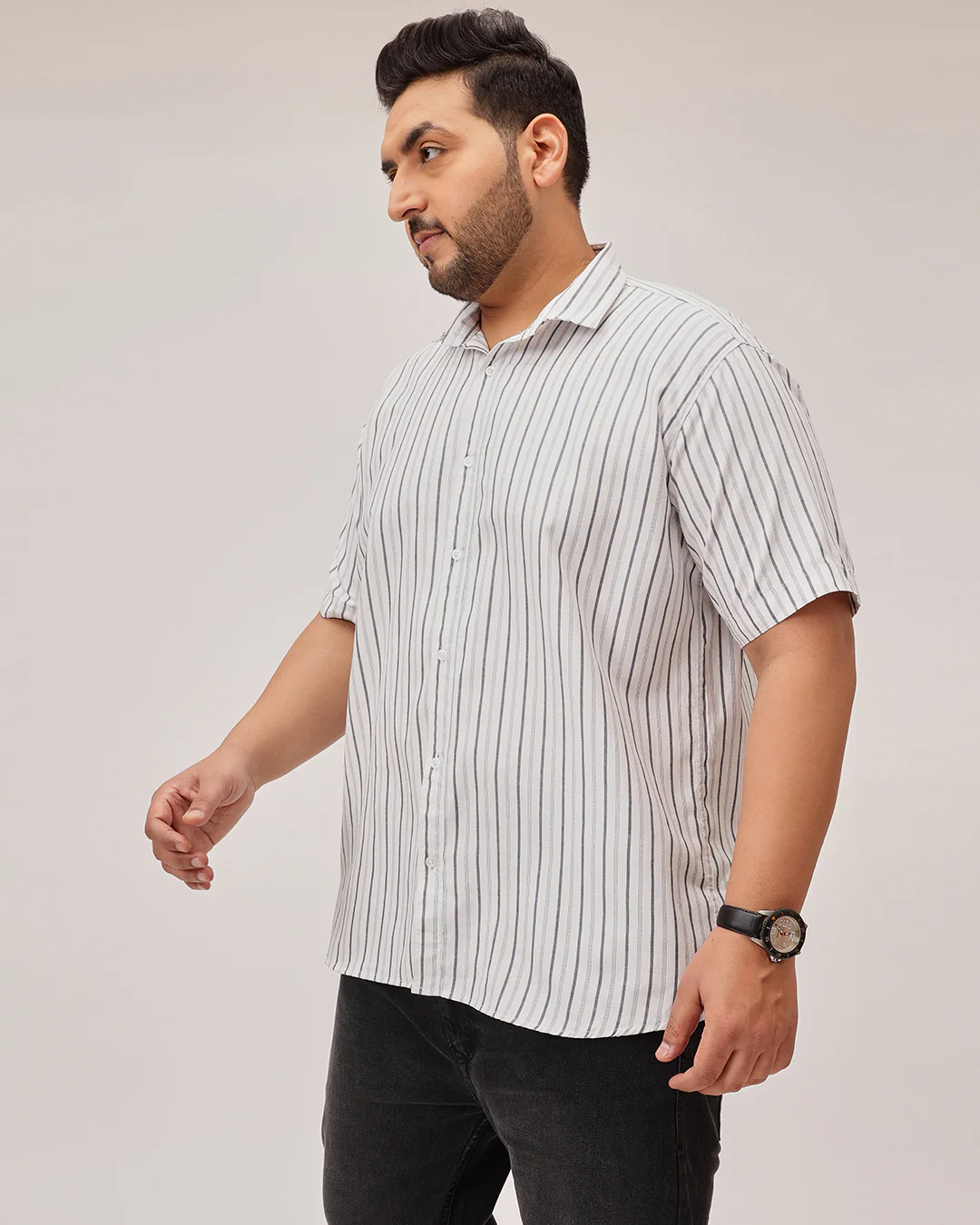White stripe half sleeves plus size shirt - Image 4