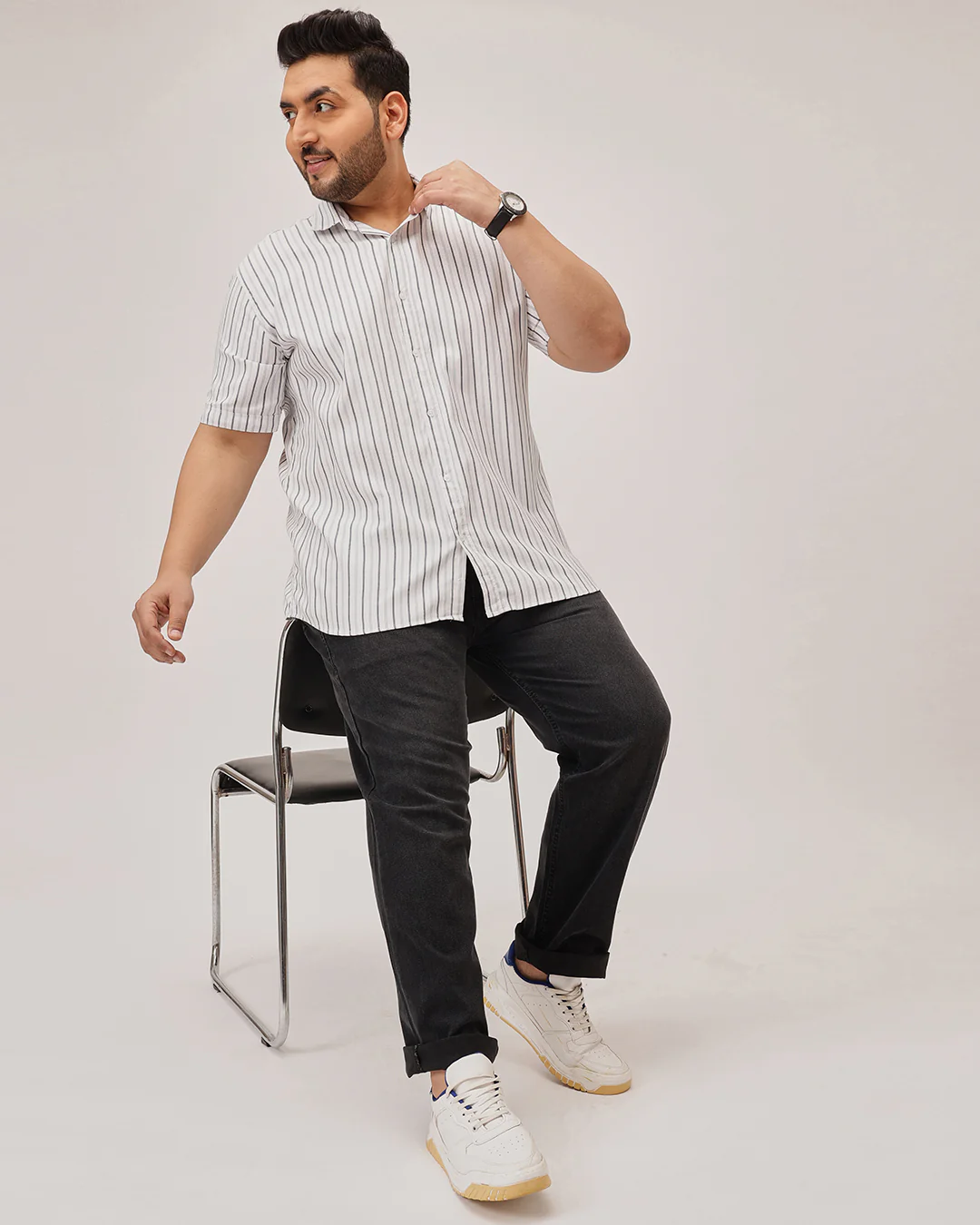White stripe half sleeves plus size shirt - Image 5