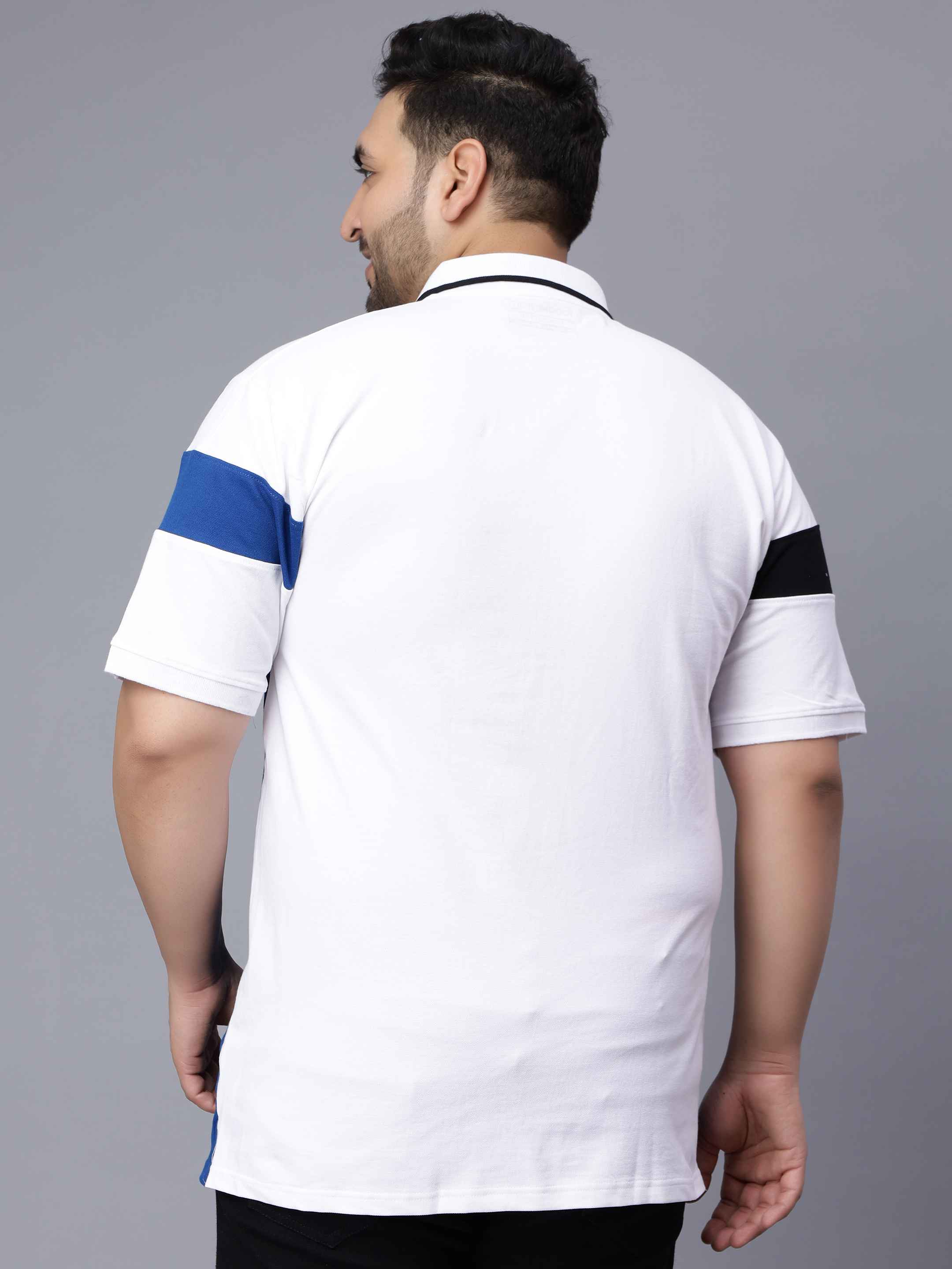 White with Royal Blue Striped Plus Size Polo T-shirt - Image 5