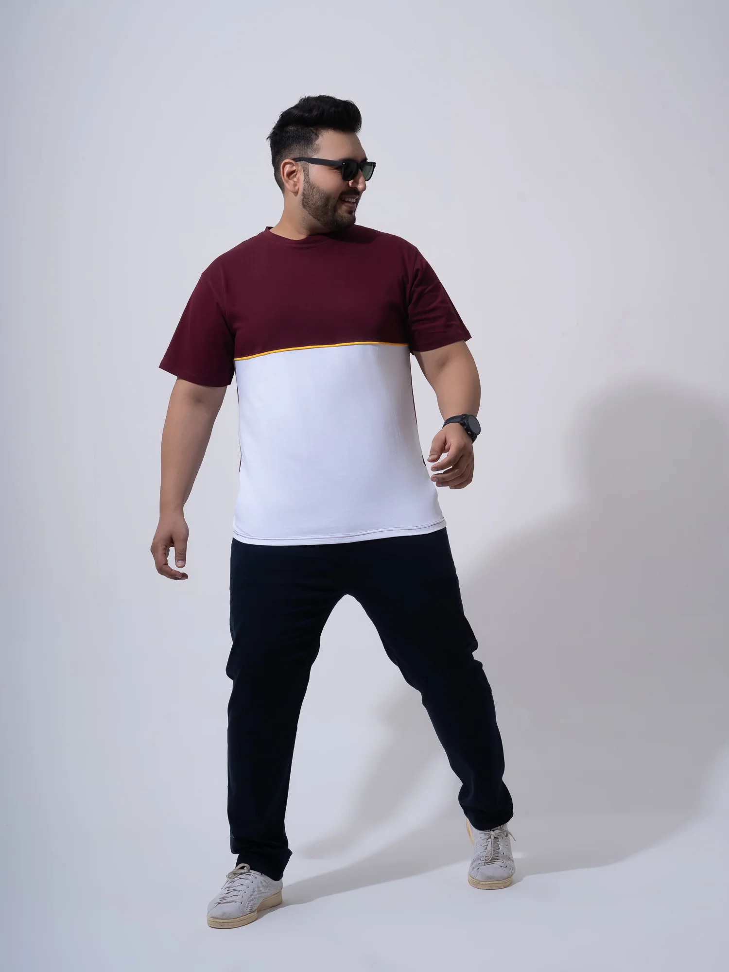 Wine with white yellow colourblock plus size t-shirt - Image 4