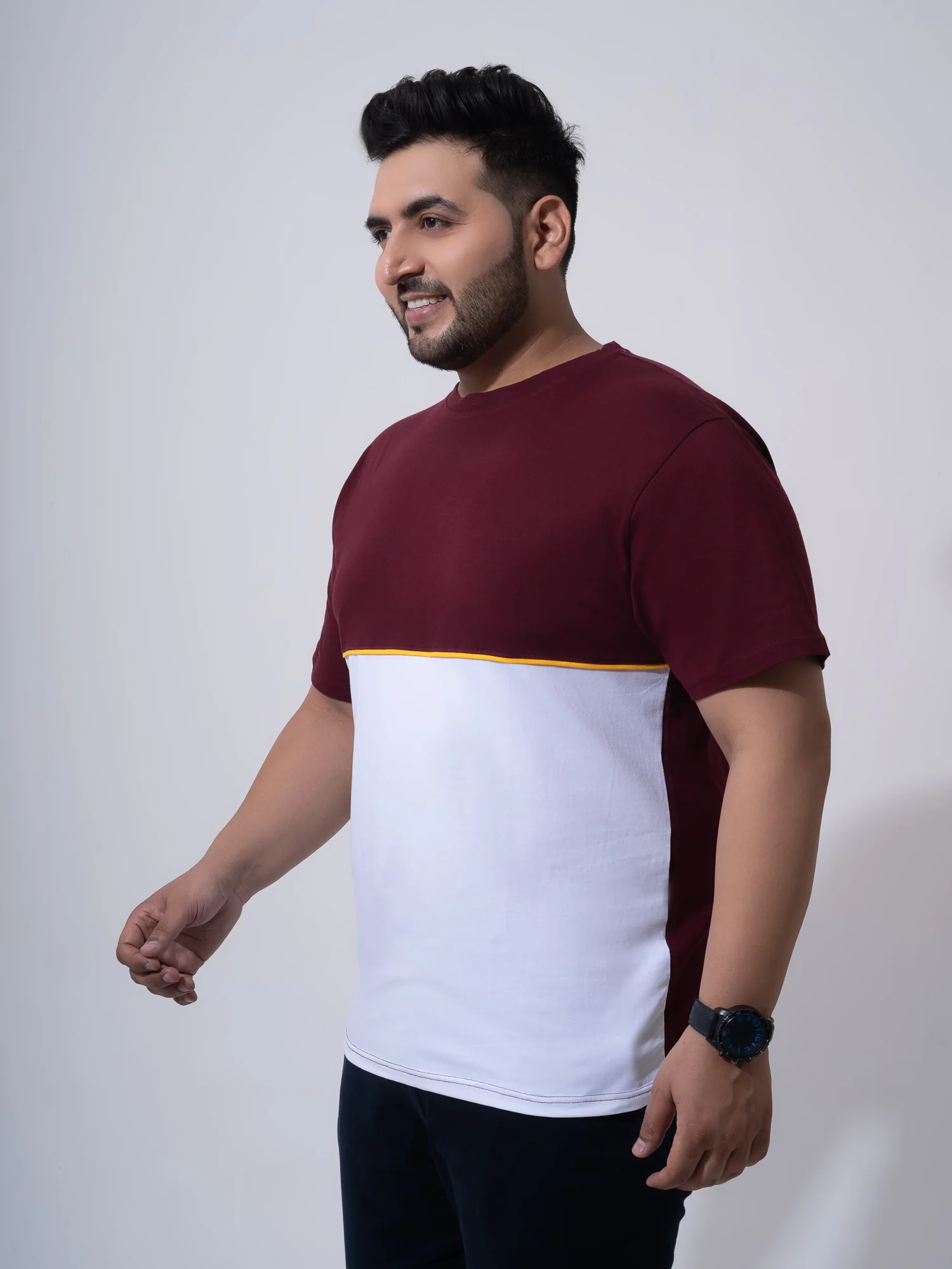 Wine with white yellow colourblock plus size t-shirt - Image 6