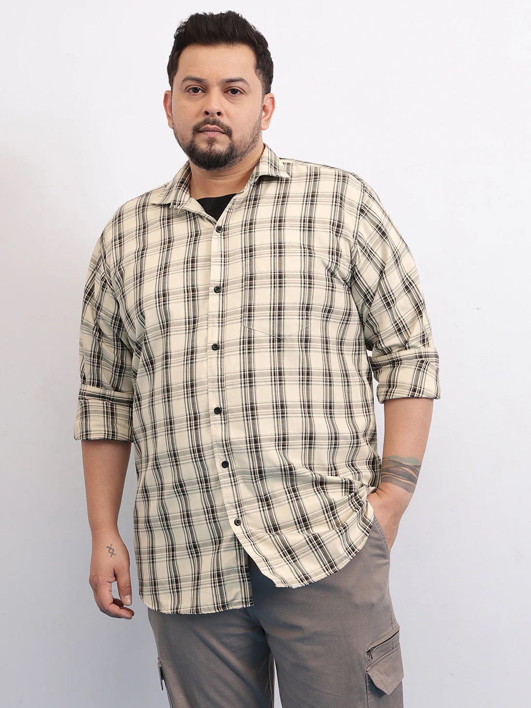 Yellow Brown Plus Size Check Shirt - Image 2