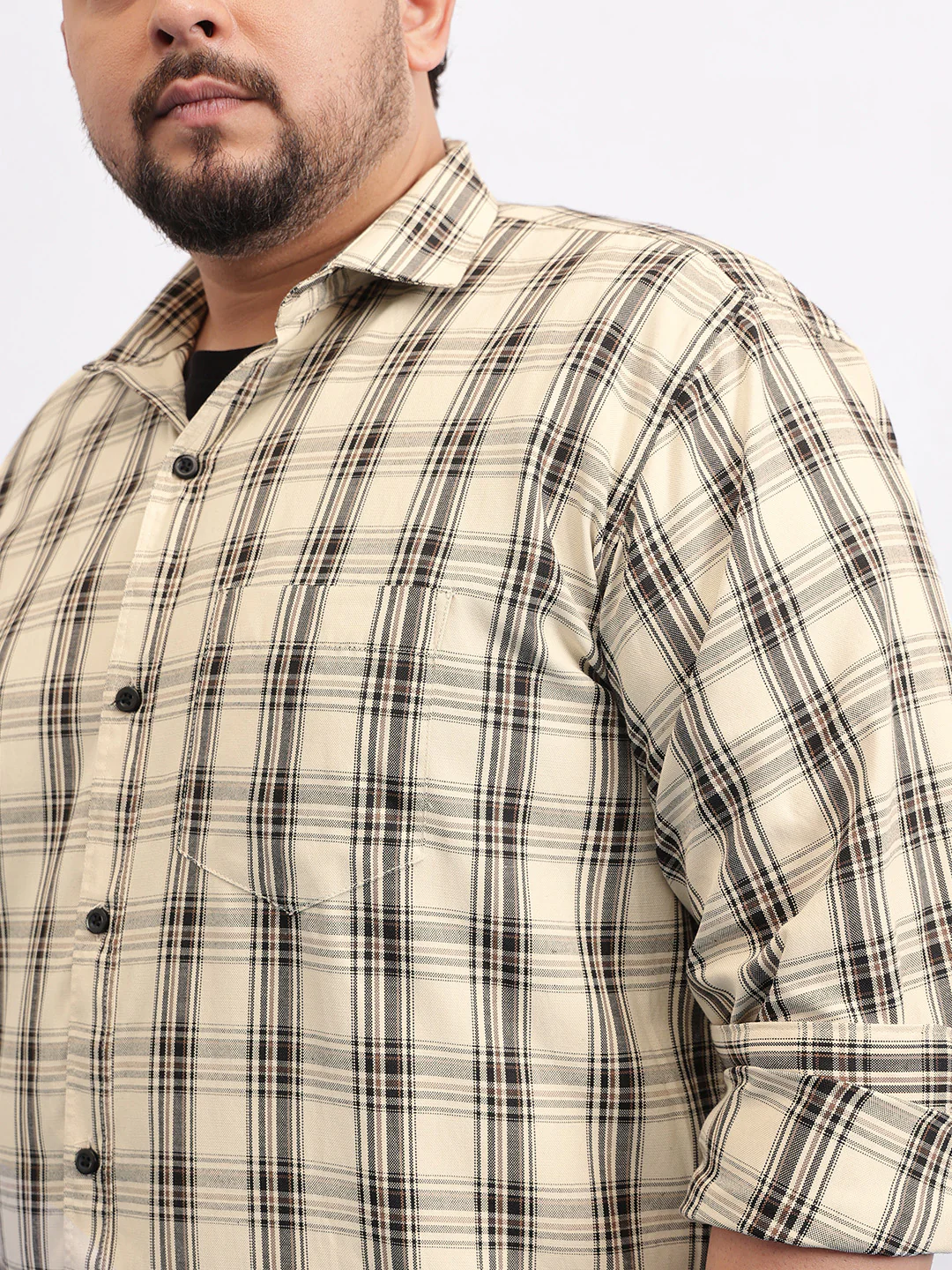 Yellow Brown Plus Size Check Shirt - Image 4