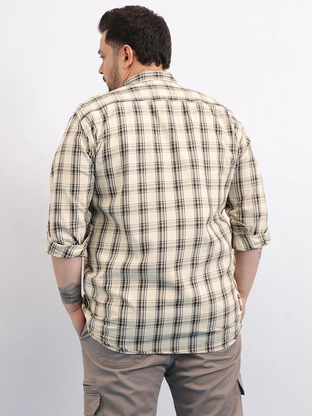 Yellow Brown Plus Size Check Shirt - Image 5