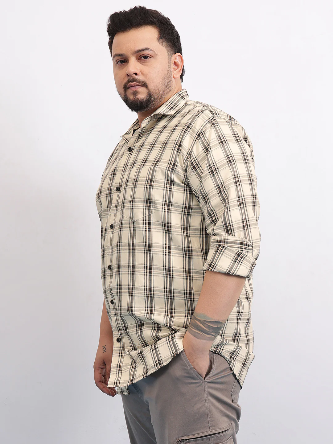 Yellow Brown Plus Size Check Shirt - Image 6