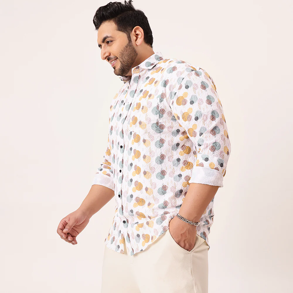 Yellow Tree Shape Digital Print Textured Shirt - Image 3