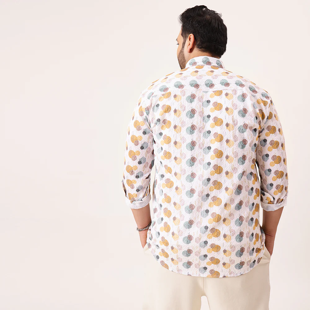 Yellow Tree Shape Digital Print Textured Shirt - Image 4