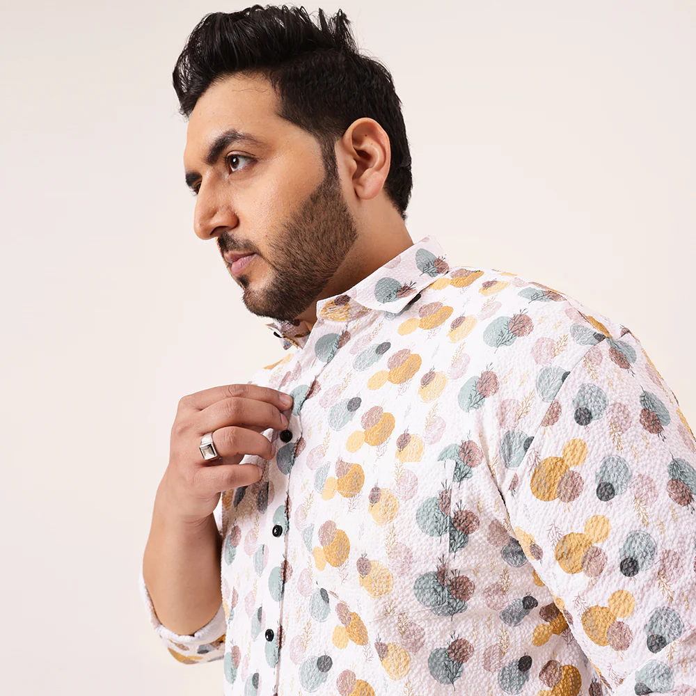 Yellow Tree Shape Digital Print Textured Shirt - Image 5