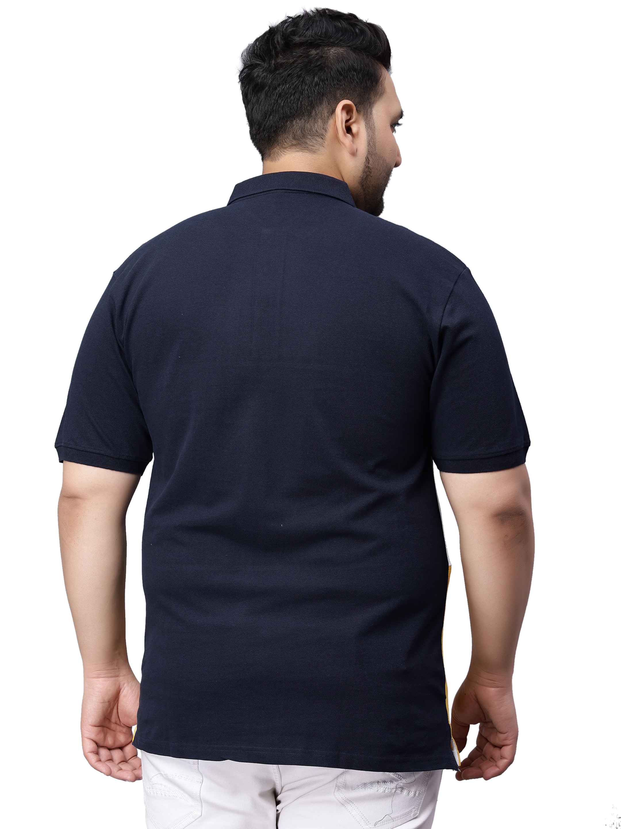 Yellow Triple Striped Plus Size Polo T-shirt-3XL - Image 5