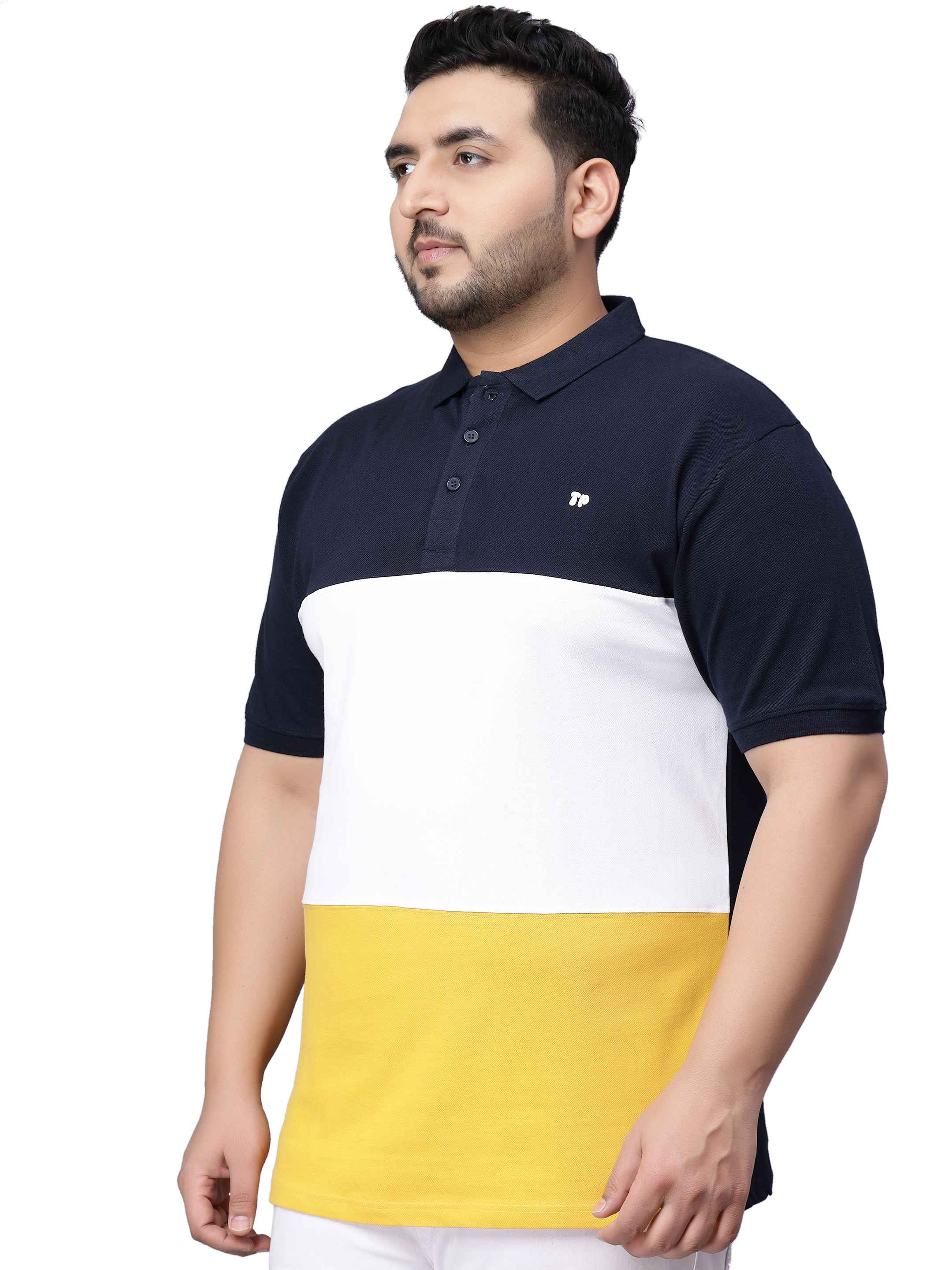 Yellow Triple Striped Plus Size Polo T-shirt-3XL - Image 7