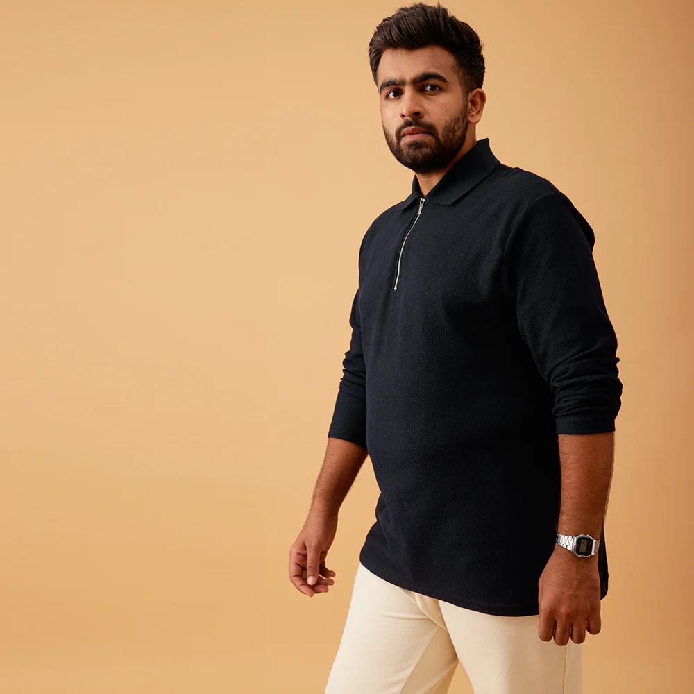 Zipper Premium Textured Full Sleeve Polo T-shirt - Image 10