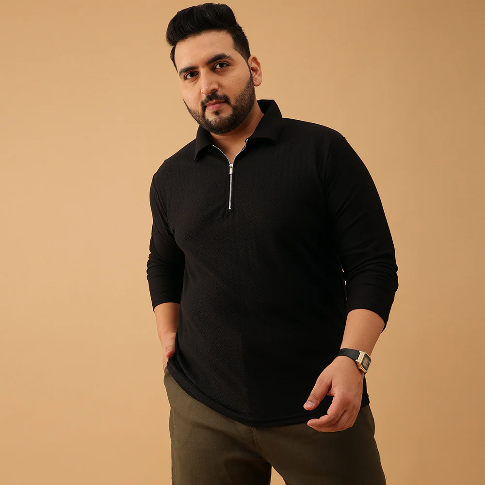 Zipper Premium Textured Full Sleeve Polo T-shirt - Image 2
