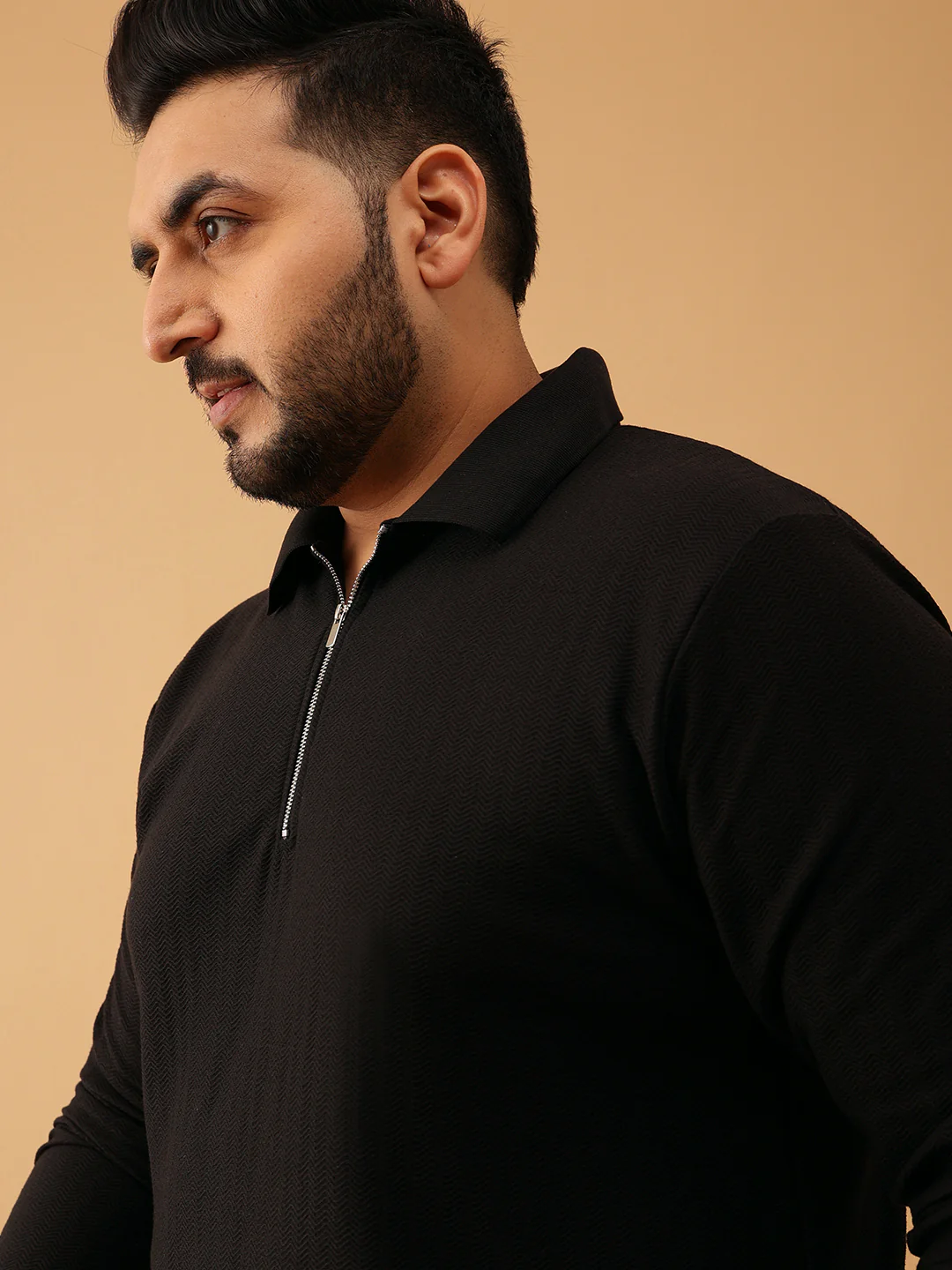 Zipper Premium Textured Full Sleeve Polo T-shirt - Image 3