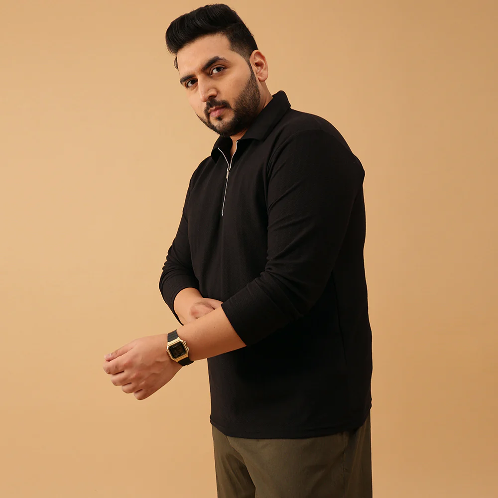 Zipper Premium Textured Full Sleeve Polo T-shirt - Image 5