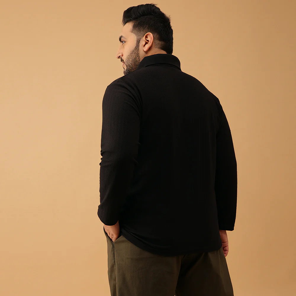 Zipper Premium Textured Full Sleeve Polo T-shirt - Image 6