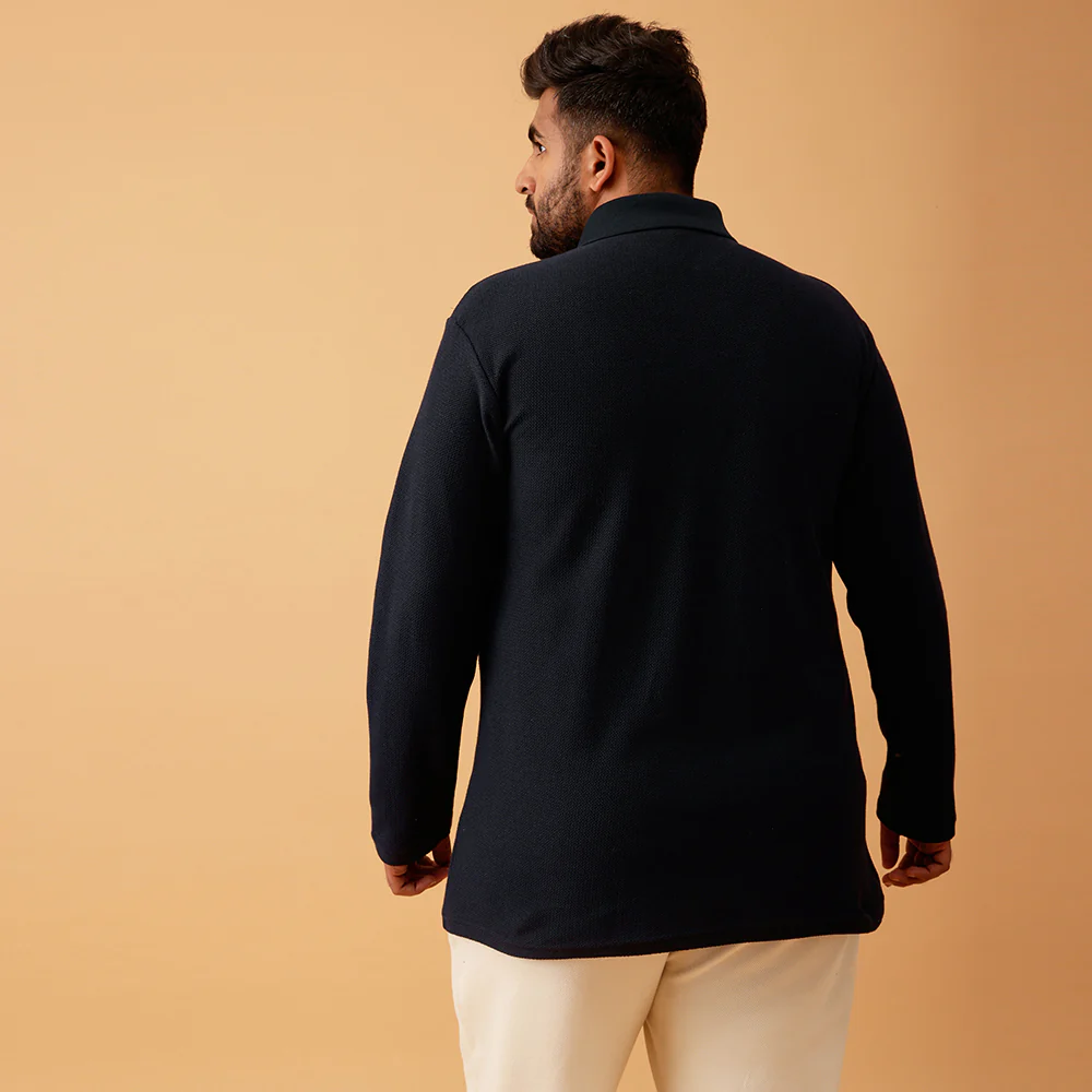 Zipper Premium Textured Full Sleeve Polo T-shirt - Image 8