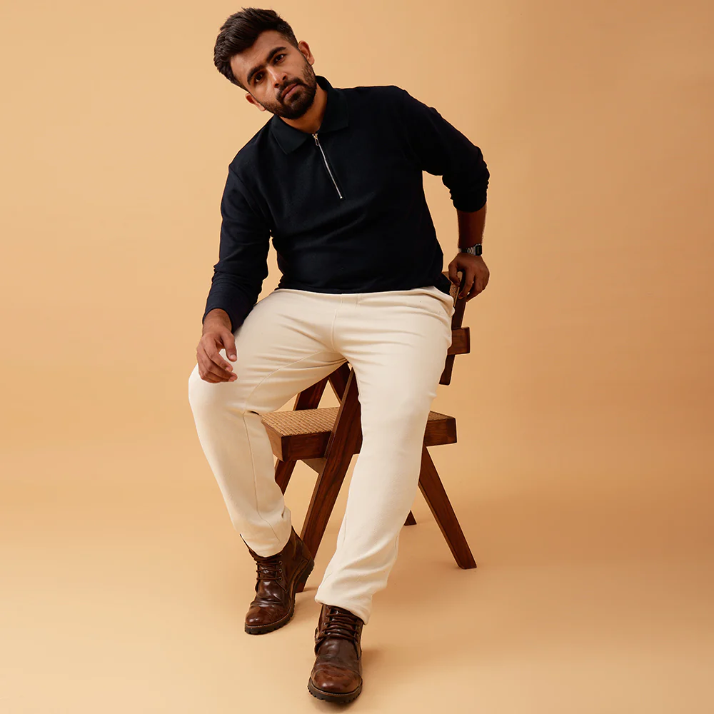 Zipper Premium Textured Full Sleeve Polo T-shirt - Image 9